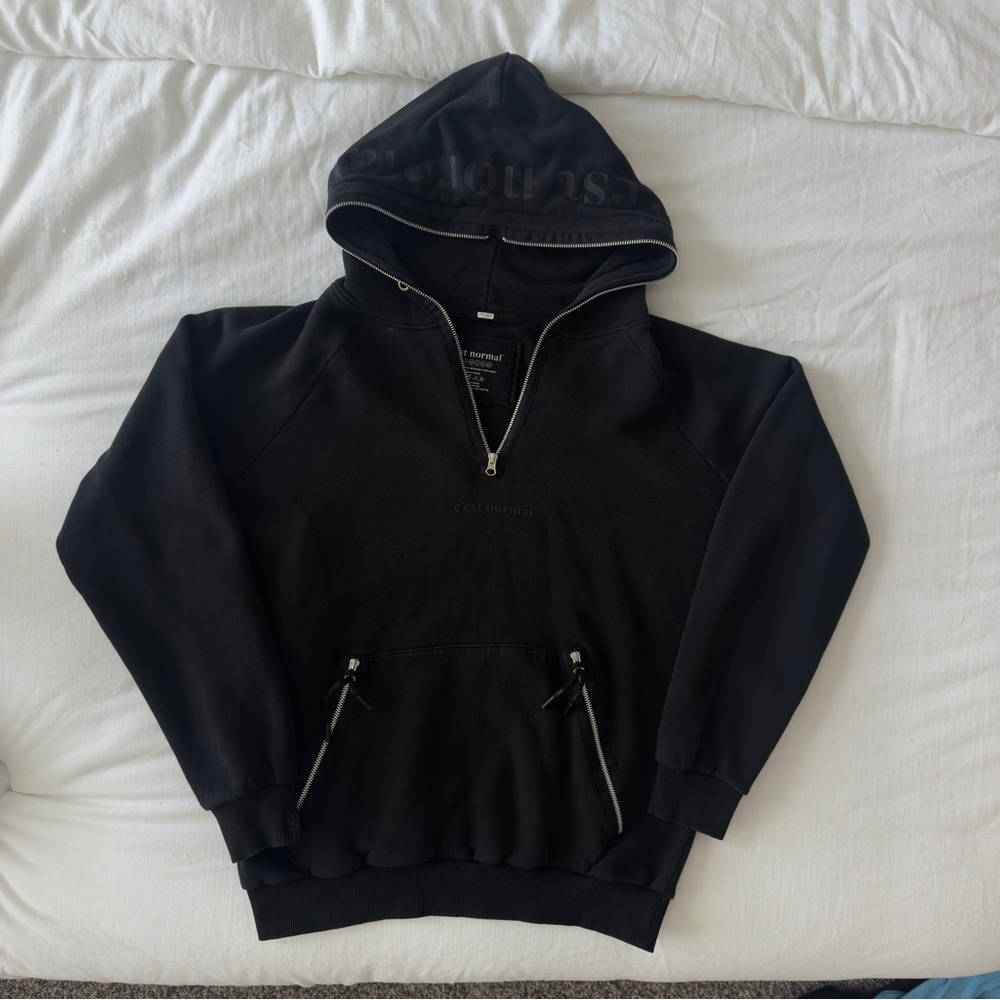 Men's Black Half-Zip C’est Normal Hoodie